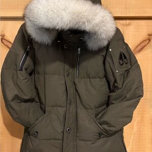 Moose Knuckles Khaki Puffer Jacket with Faux Fur Hood